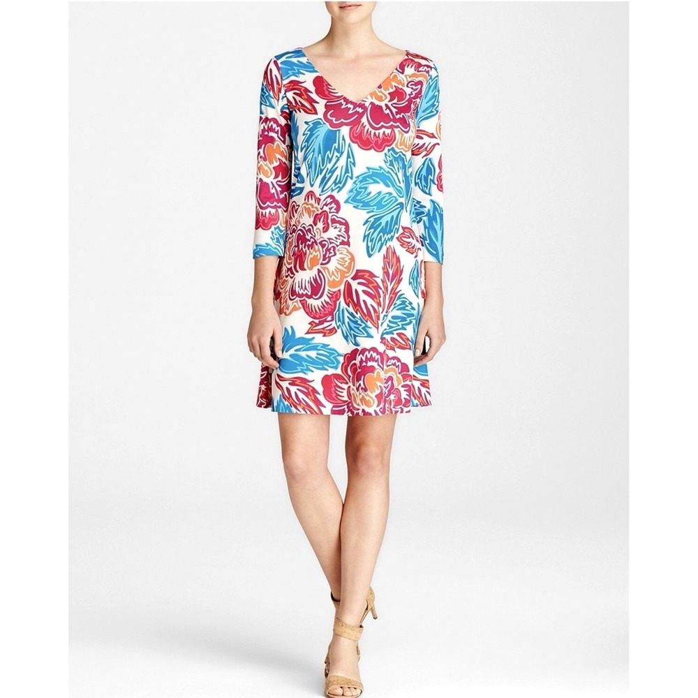NEW! Diane Von Furstenberg Kaden Print Floral Silk Shift Dress Pink SZ 8